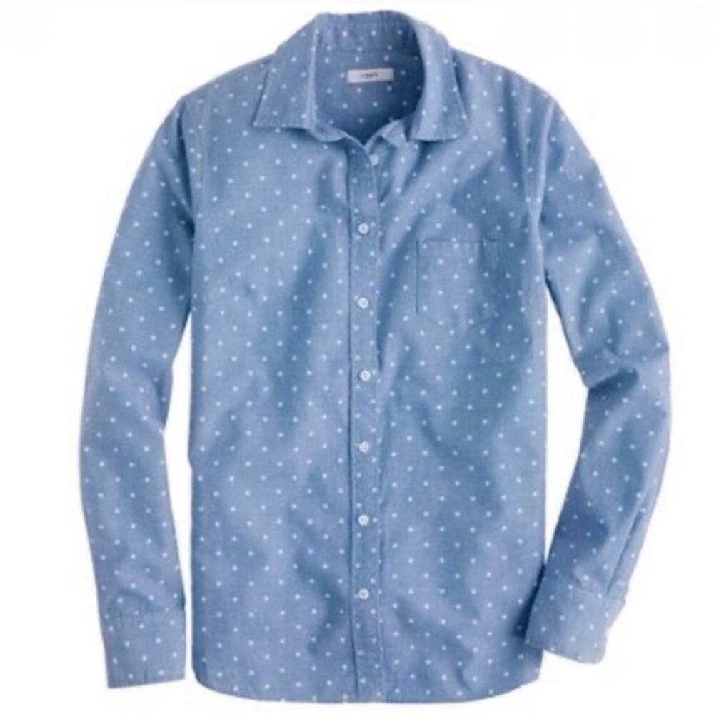 J Crew Boy Shirt Chambray Polka Dots Women's Size 12 Classic Preppy Cotton
